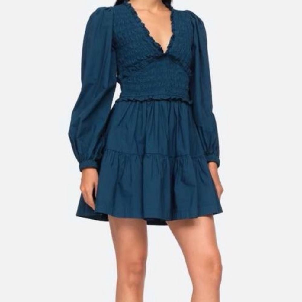 Sea NY Women's Blue Gaia Smocked Cotton Mini Dress size 8